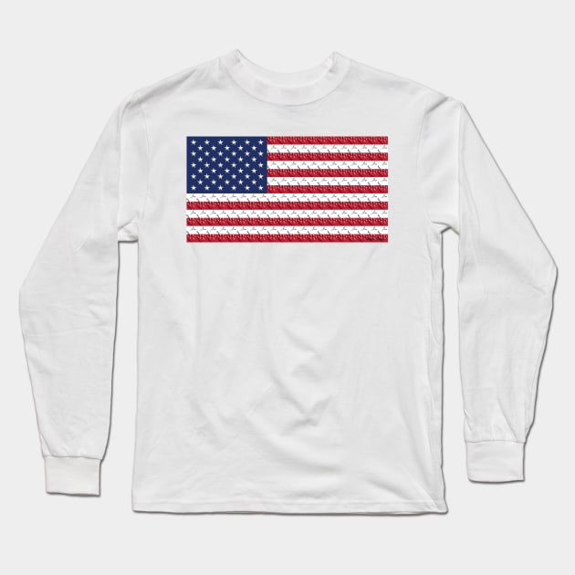 Bones and Paw Prints American Flag Long Sleeve T-Shirt by artsytoocreations